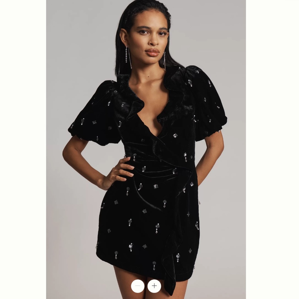 Anthropologie Maeve Short-Sleeve V-Neck Embellished Mini Dress